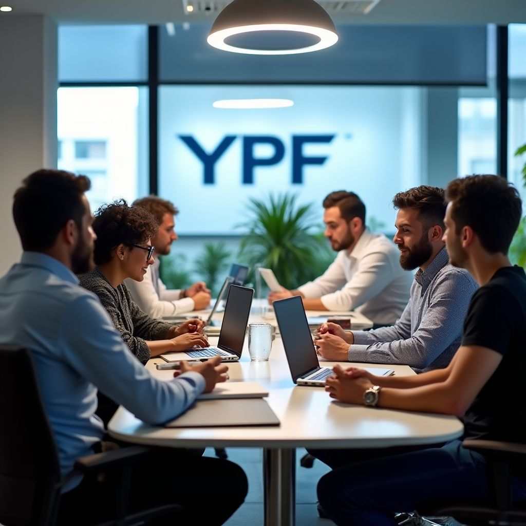 Empleados de YPF trabajando en equipo