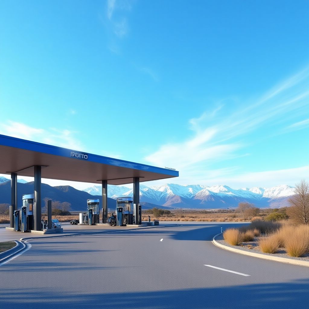 Estación de servicio YPF moderna con montañas al fondo